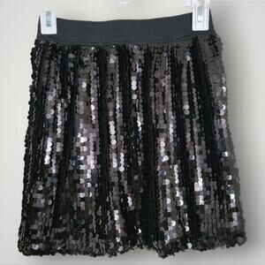 Pink Rose Black Sequin Skirt Size Small S Holiday New Years Party Elastic Band